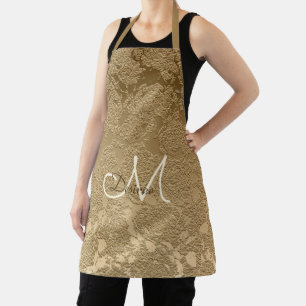 Tablier Monogramme Elegant Gold Floral Cuisine