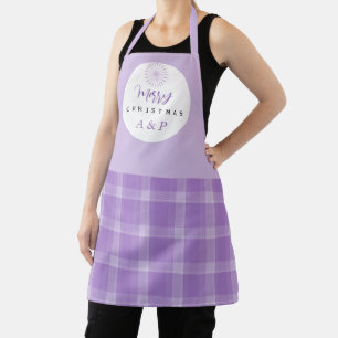 Tablier Monogramme élégant moderne tartan lilas