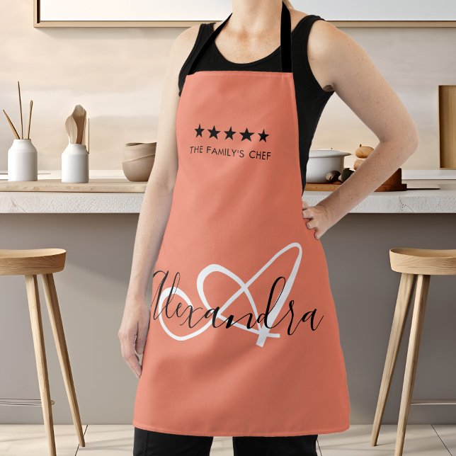 Tablier Monogramme Élégant Rose Blanc Script Meilleur Chef (Elegant Monogram Pink White Script Best Chef Name Apron)
