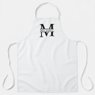 Tablier Monogramme et nom personnalisé noir et blanc