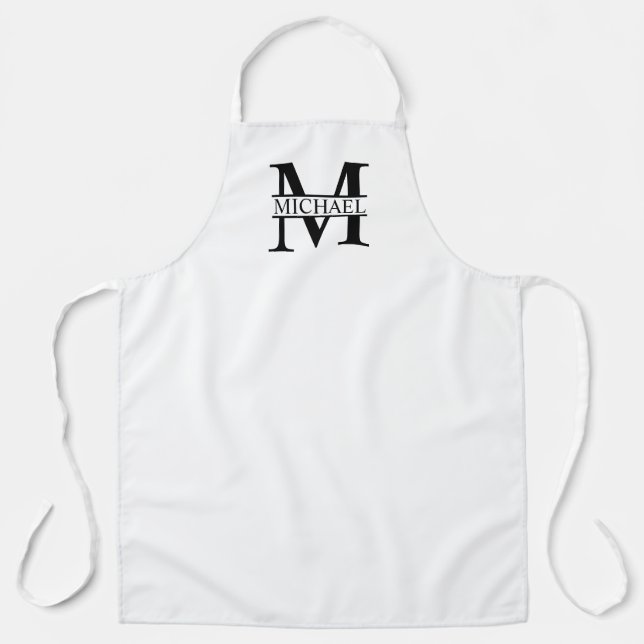 Tablier Monogramme et nom personnalisé noir et blanc (Recto)