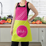 Tablier Monogramme et nom personnalisé rose chaud tendance<br><div class="desc">Des blocs de couleur géométrique colorés,  roses chaudes et jaunes,  colorés et brillants,  décorent l'tablier.              Personnalisez-le avec votre nom et votre monogramme !</div>