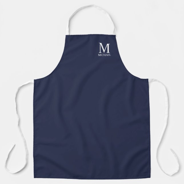 Tablier Monogramme et nom personnalisés bleu marine (Recto)