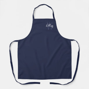Tablier Monogramme et nom personnalisés de Navy Blue Scrip