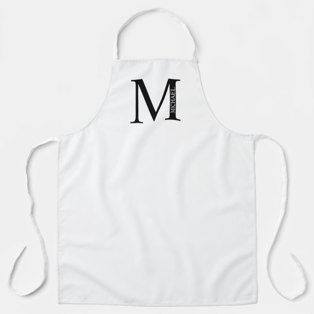 Tablier Monogramme et nom personnalisés noir et blanc avr. (Recto)