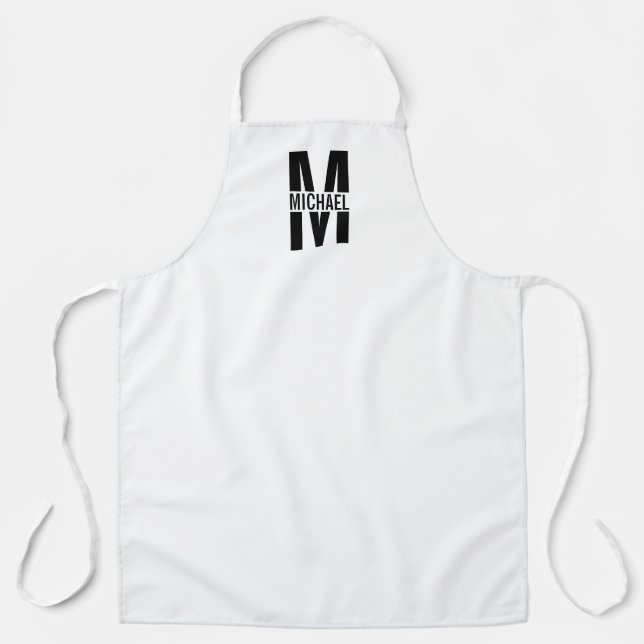 Tablier Monogramme et nom personnalisés noir et blanc avr. (Recto)