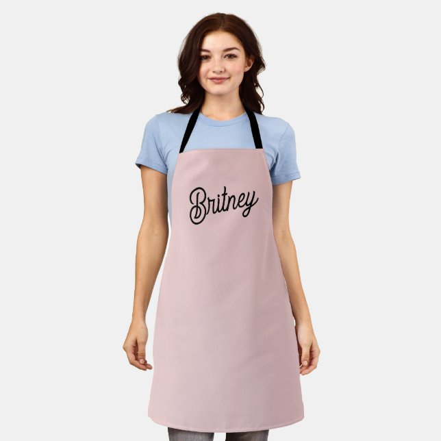 Tablier Monogramme et nom rose pâle moderne (Porté)