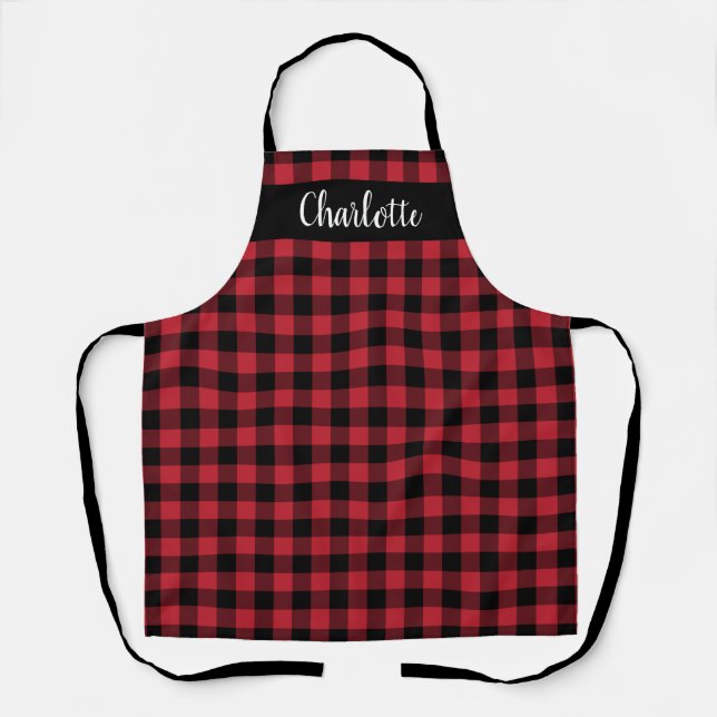 Tablier Monogramme festive carreau de bœuf rouge et noir (Recto)
