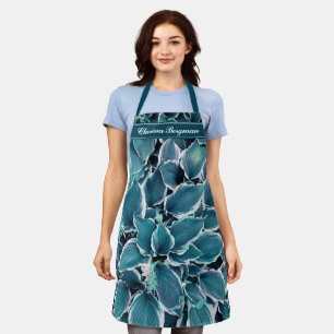 Tablier Monogramme Feuille turquoise et blanc