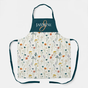 Tablier Monogramme Fleur Sauvage Vert Orange Nom
