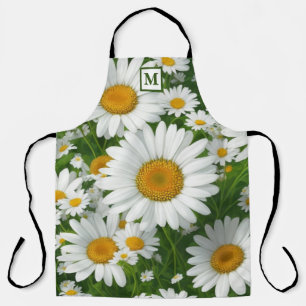 Tablier Monogramme floral blanc motif marguerite classique
