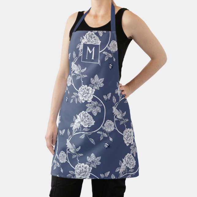 Tablier Monogramme floral de la Chinoiserie bleue (Insitu)
