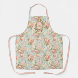 Tablier Monogramme Floral de Roses Roses Fuschies de Style