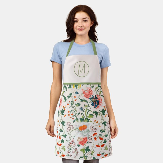 Tablier Monogramme floral élégant (Porté)