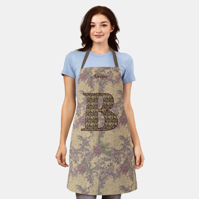 Tablier Monogramme floral initial B Élégant Personnalisé (Porté)