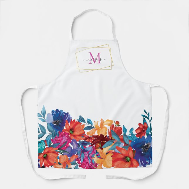 Tablier Monogramme floral moderne (Recto)