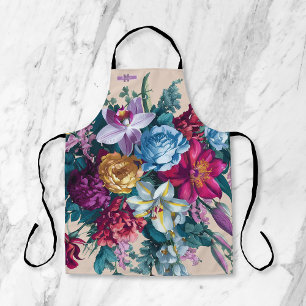 Tablier monogramme floral moderne coloré personnalisé