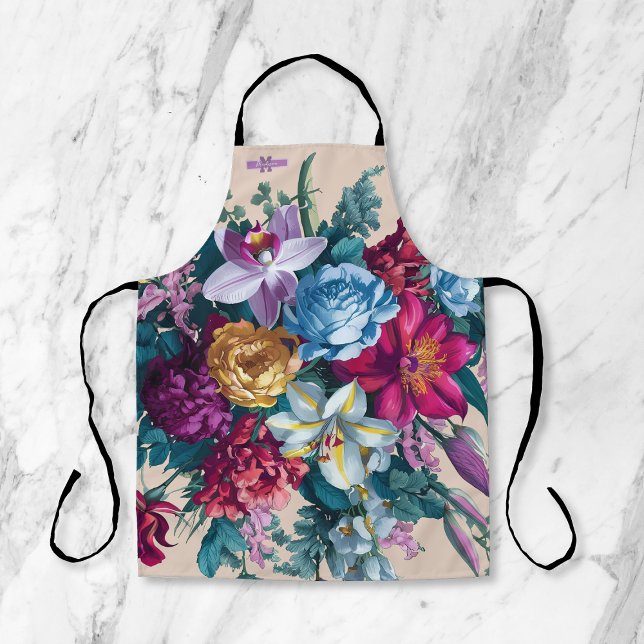 Tablier monogramme floral moderne coloré personnalisé (Créateur téléchargé)