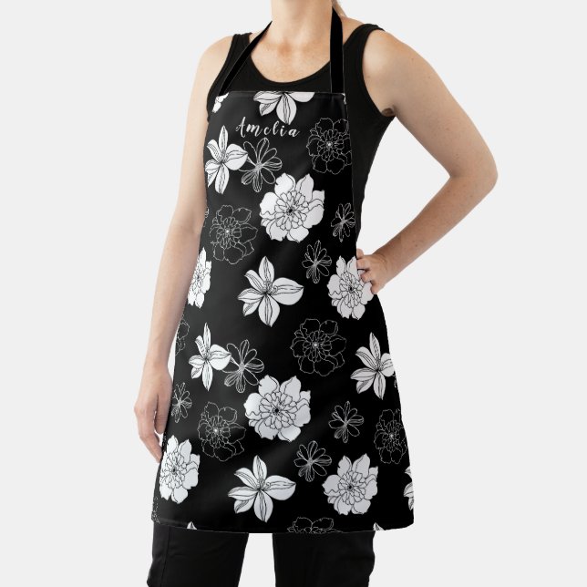 Tablier Monogramme Floral noir et blanc (Insitu)