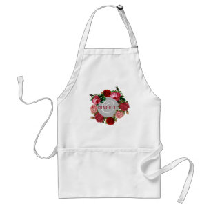 Tablier Monogramme floral personnalisé Nom blanc