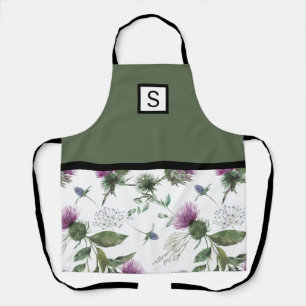 Tablier Monogramme floral vert Sage