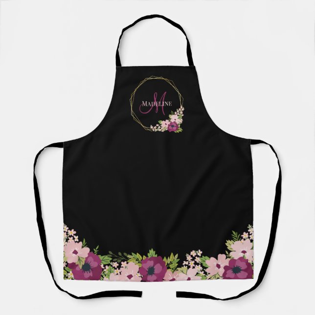 Tablier Monogramme géométrique floral rose noir (Recto)