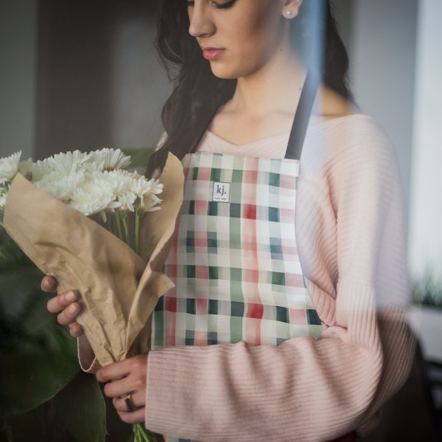 Tablier Monogramme Gingham Vert Émeraude Doux (Créateur téléchargé)