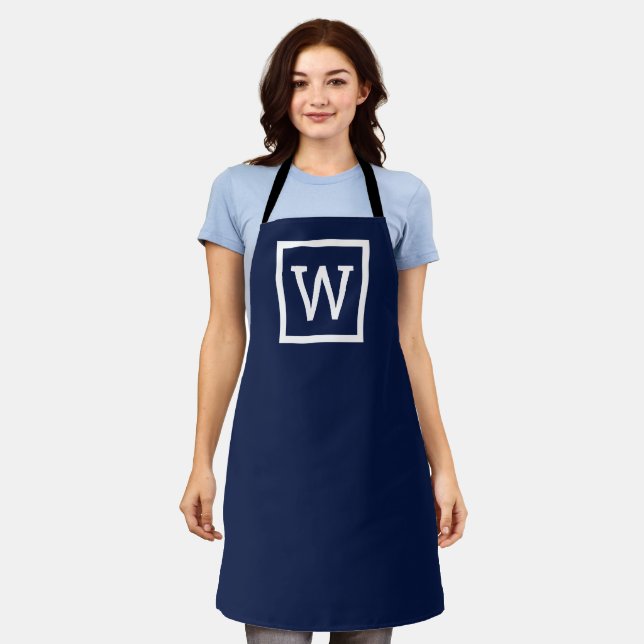 Tablier Monogramme graphique prépa bleu marine moderne (Porté)