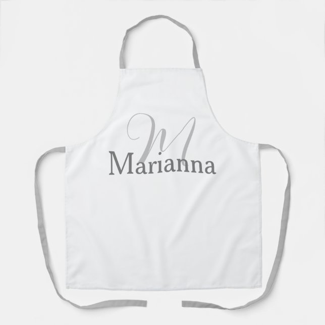 TABLIER MONOGRAMME GRAY EN ARGENT ÉLÉGANT INITIAL & NOM CA (Recto)