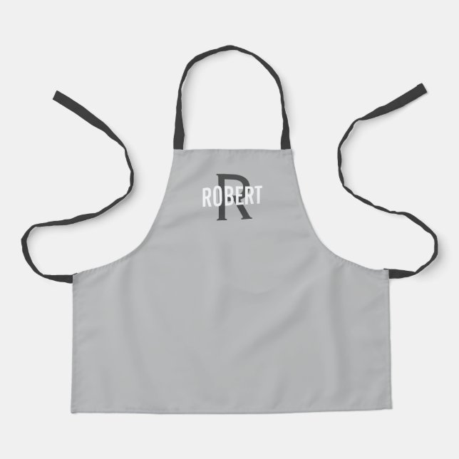 Tablier monogramme gris clair moderne nom du garçon tablie (Recto)