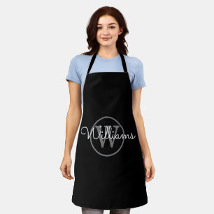 Tablier Monogramme gris noir moderne Nom du script Apron