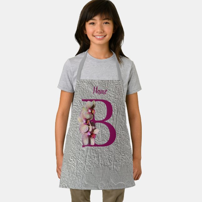 Tablier Monogramme Initial Élégant Orchidée B Personnalisé (Insitu)