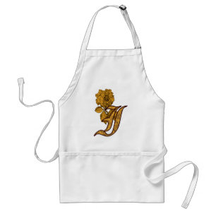 Tablier Monogramme initial I Gold Peony Apron