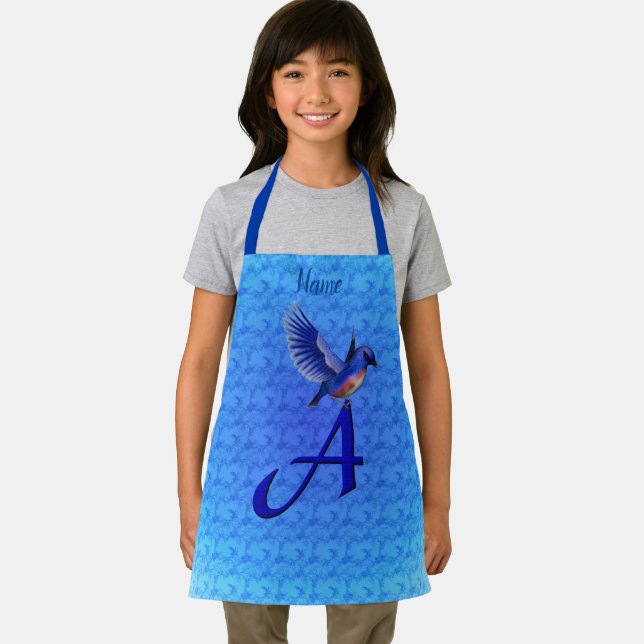 Tablier Monogramme initiale A Bluebird personnalisé (Insitu)
