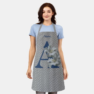 Tablier Monogramme initiale A de fleur d'Hibiscus personna