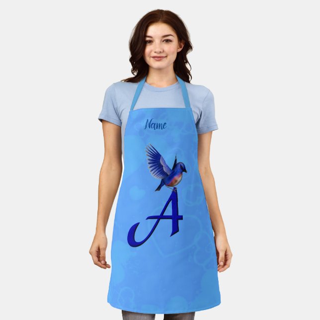 Tablier Monogramme initiale A personnalisé Bluebird (Porté)