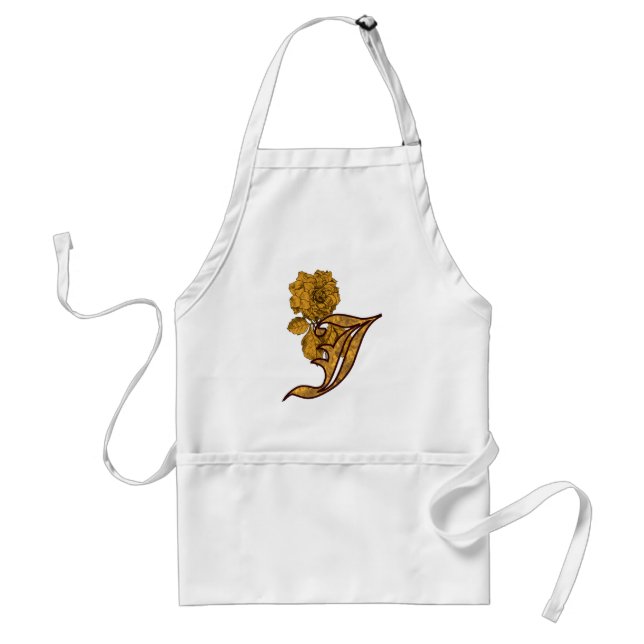Tablier Monogramme Initiale J Élégante Fleur de Pivoine en (Devant)