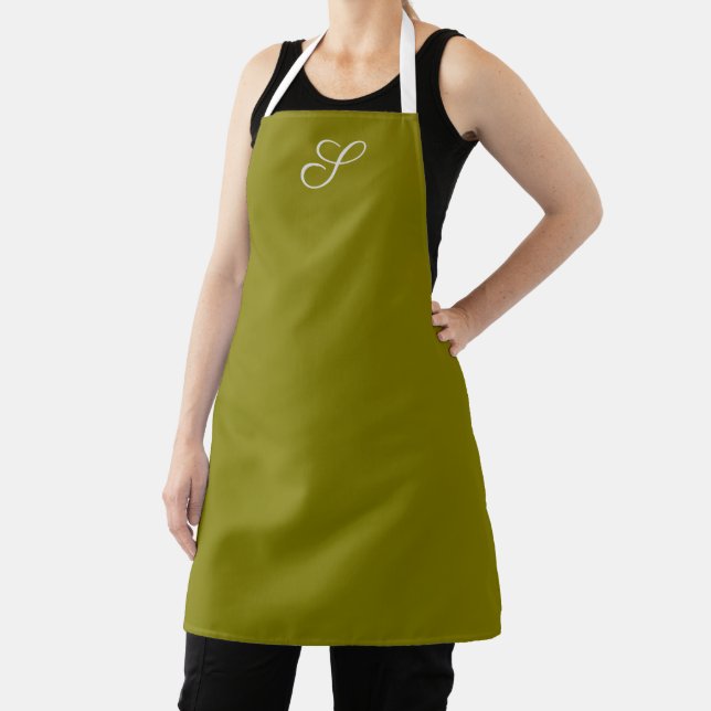 Tablier Monogramme initiale minimaliste vert sauge  (Insitu)