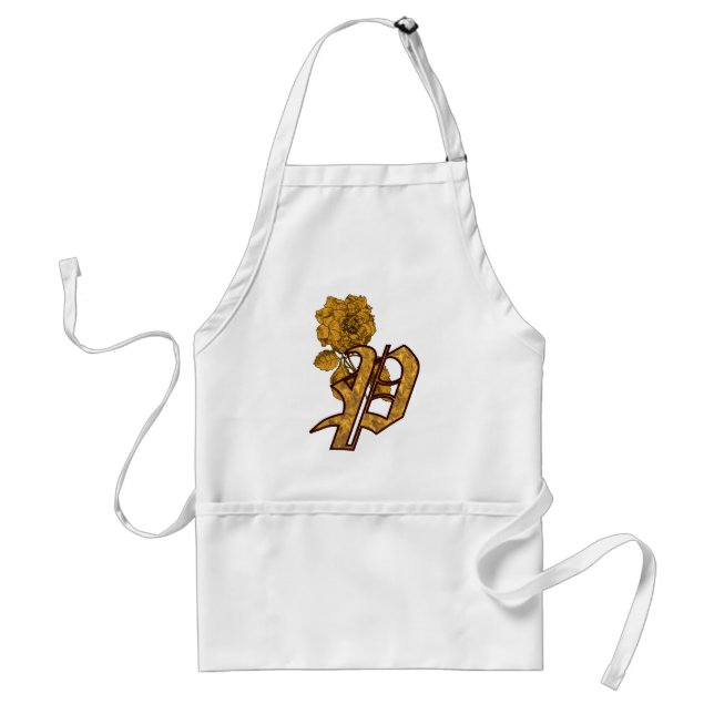 Tablier Monogramme Initiale P Élégante Fleur de Pivoine en (Devant)