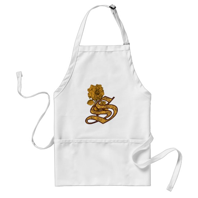 Tablier Monogramme Initiale S Élégante Fleur de Pivoine en (Devant)