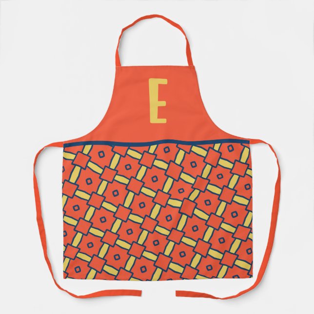 Tablier Monogramme jaune Motif géométrique orange (Recto)