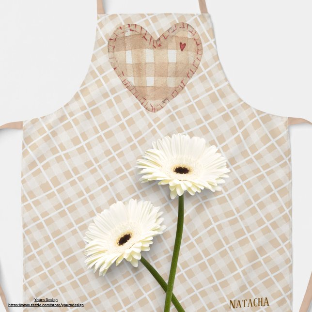 Tablier Monogramme Joli coeur rustique et tartan Brown (Créateur téléchargé)