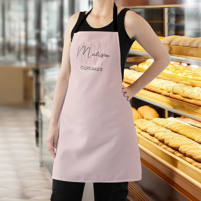 Tablier Monogramme Logo Boulangerie rose (Monogram Logo Bakery Pink Apron)