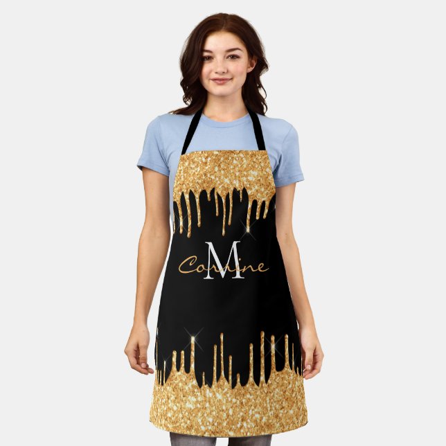 Tablier Monogramme Miel Parties scintillant Or Drift Noir  (Porté)