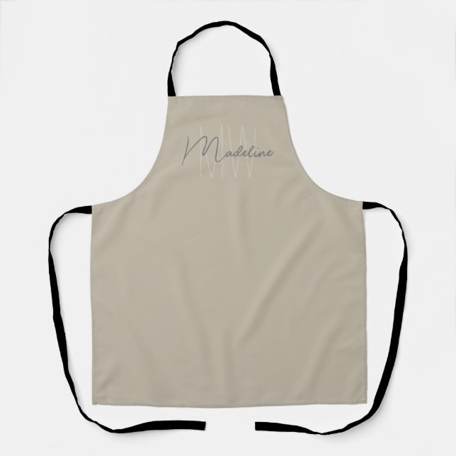 Tablier Monogramme Moderne Beige Minimaliste (Recto)