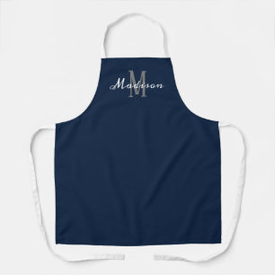Tablier Monogramme moderne bleu blanc de script personnali