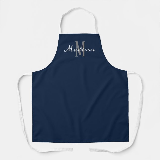 Tablier Monogramme moderne bleu blanc de script personnali (Recto)