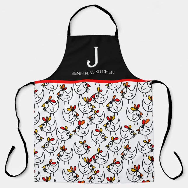 Tablier Monogramme Moderne Drôle poulet Adulte Apron en No (Recto)