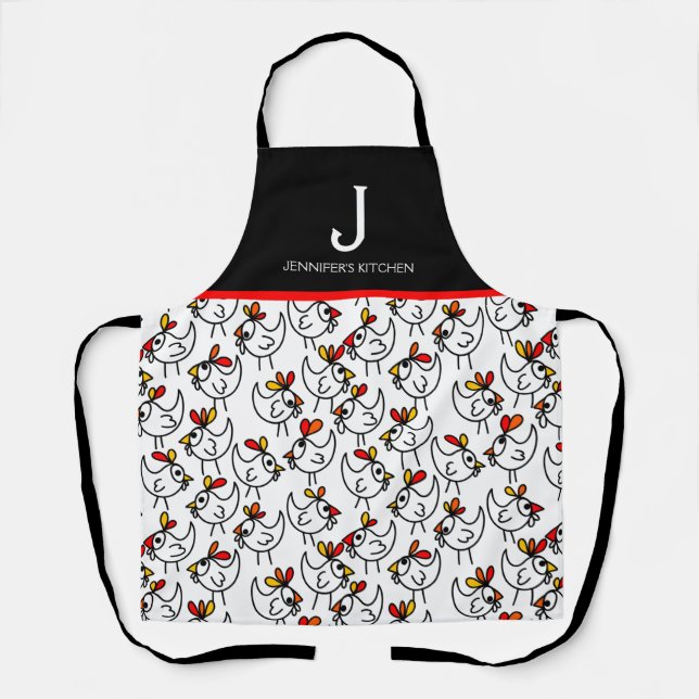 Tablier Monogramme Moderne Drôle poulet Adulte Apron en No (Recto)