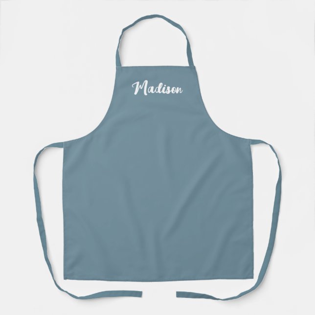 Tablier Monogramme moderne Dusty Blue White Script Nom (Recto)